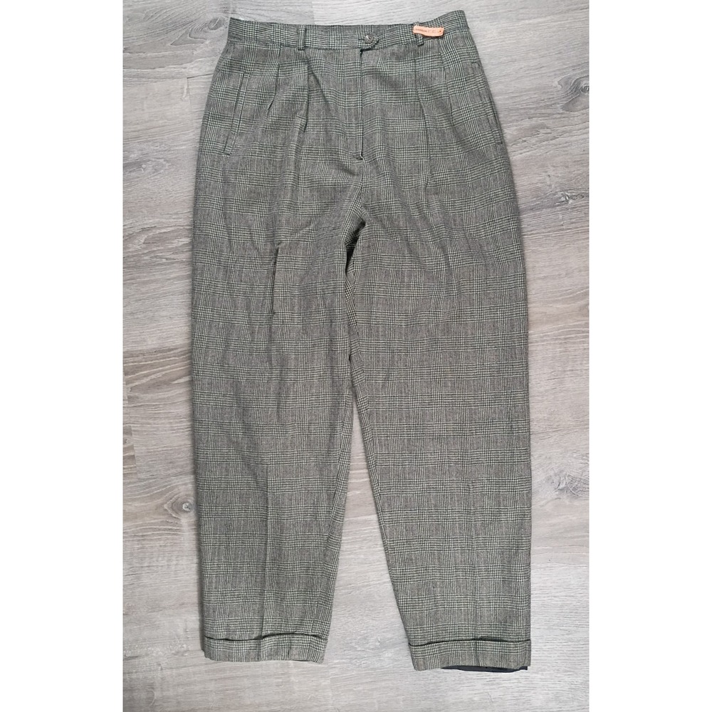 Lauren Ralph Lauren Womens Plaid Worsted Wool Tapered 14 Pleated Pants USA Vtg